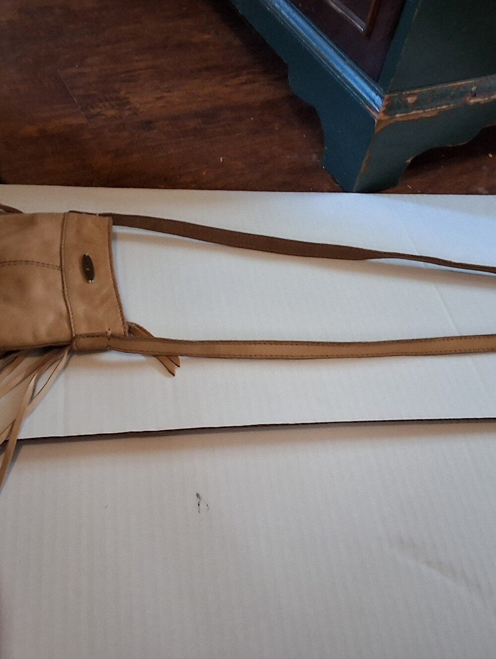 Lucky Brand Tan Leather Fringe Crossbody Bag Turquoise Boho Southwestern Purse - Picture 13 of 13